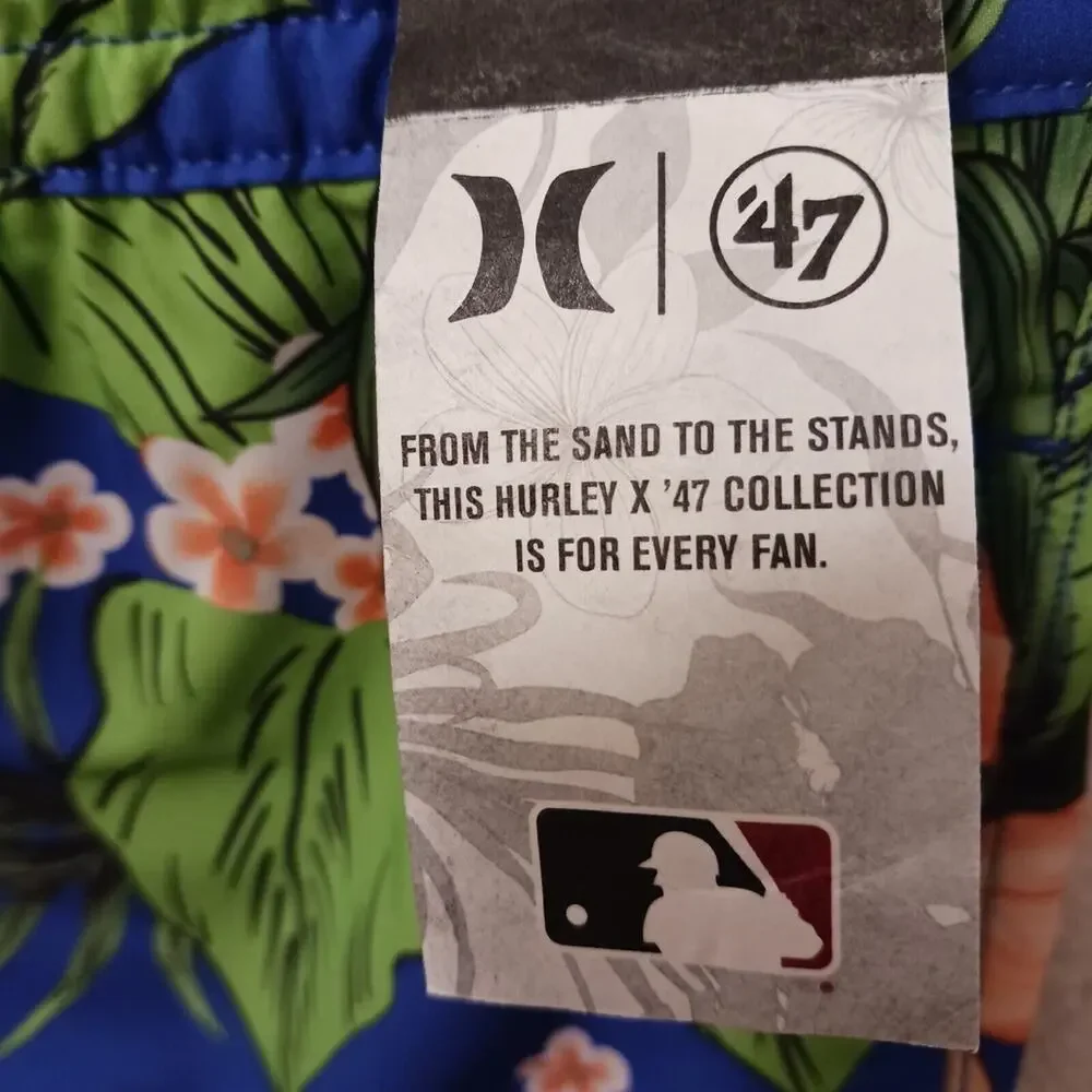 Hurley Swim Trunks MLB NEW YORK METS Men's XL BLUE Tropical Floral Board Shorts